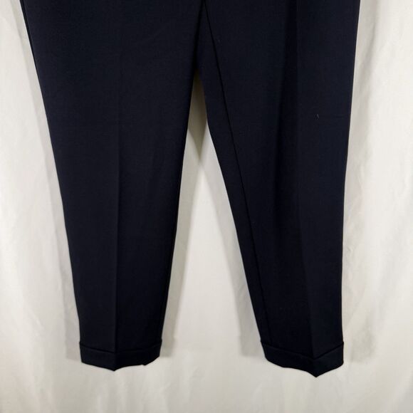 Loft Dress Pants Women's Petite 4 Blue Tie Waist Cuffed Hem Zip Button Slim Leg - Picture 3 of 12